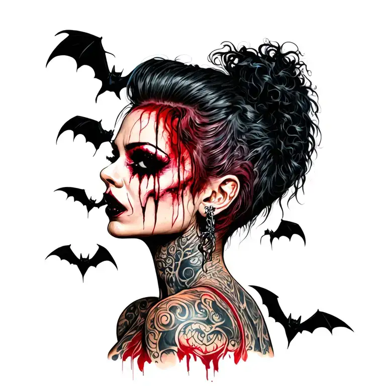 Punk Woman With Gang Of Bats