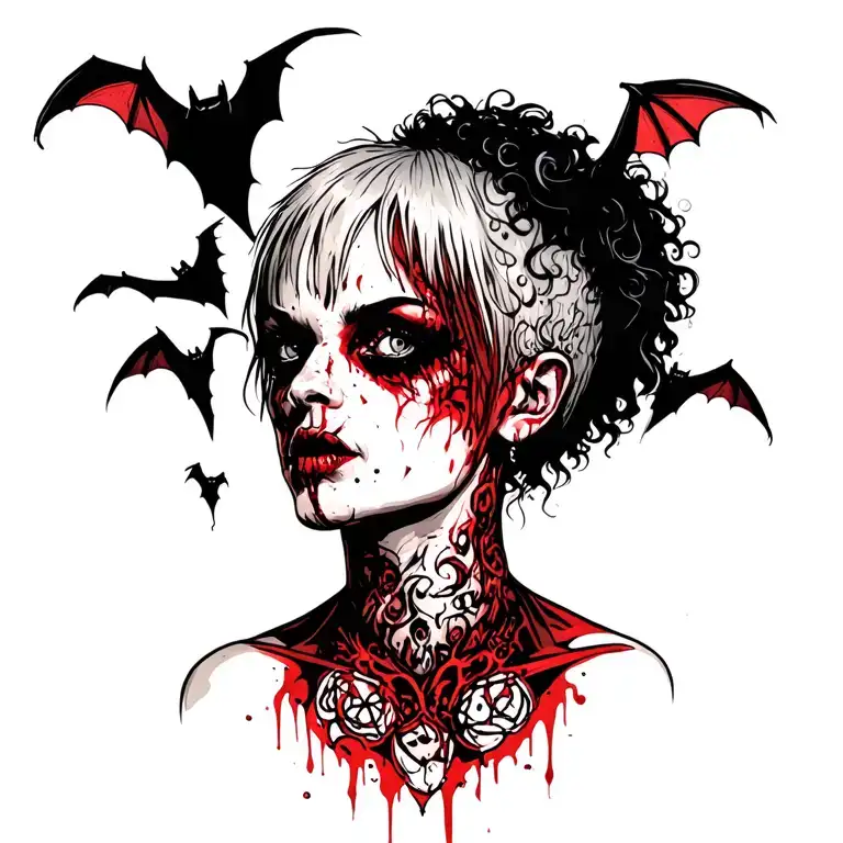 Punk Woman With Gang Of Bats