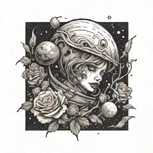 Space Surrounded By Planets With Roses