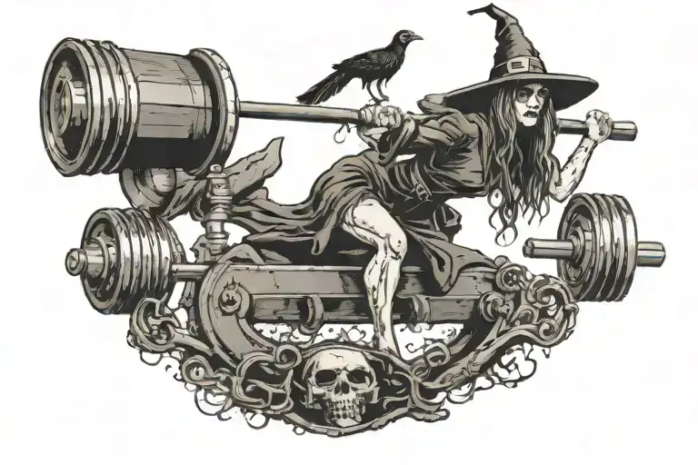 Witch Riding A Barbell With Coffee Weights