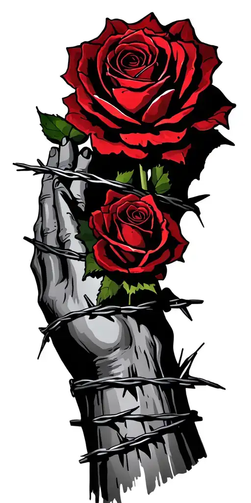 Barbed Wire And Roses Entwined