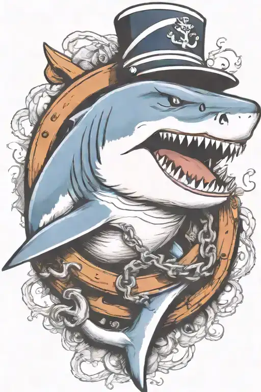 Shark Biting An Anchor Wearing A Sailor Hat