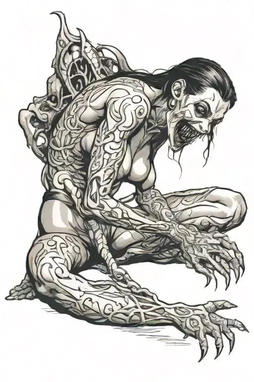 A Sexy Nude Female Vampire On Her Knees Showing Fangs