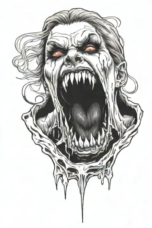 A Sexy Nude Female Vampire On Her Knees Showing Fangs