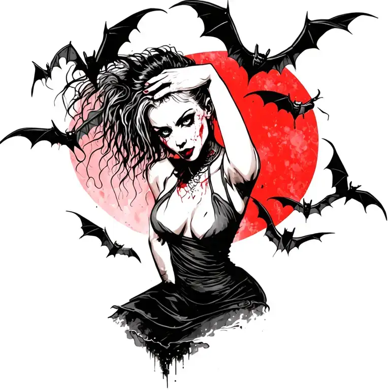 Woman Punk With Gang Of Bats
