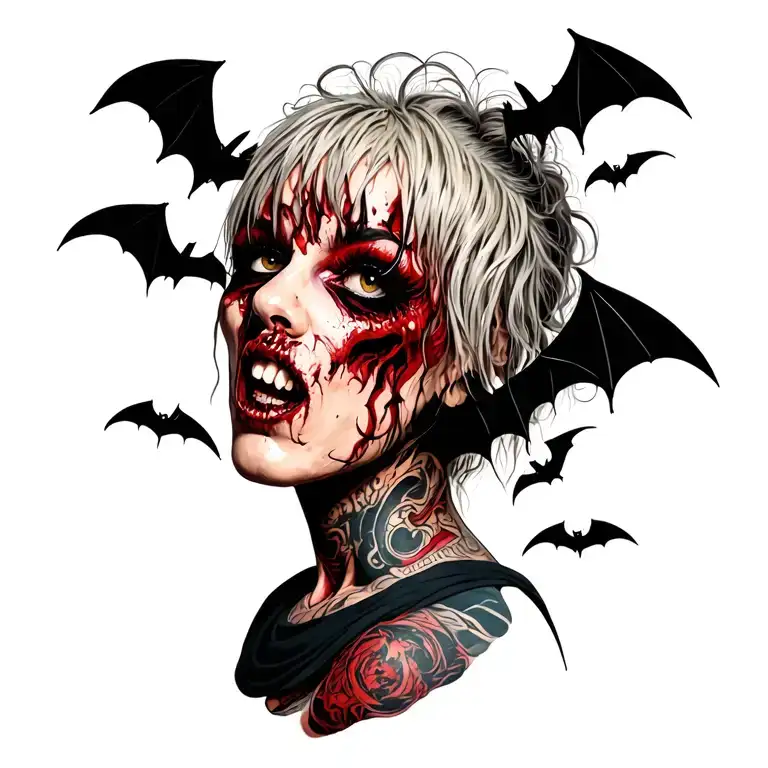 Punk Woman With Gang Of Bats