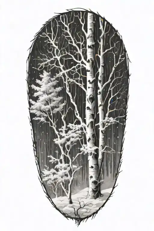 White Birch And Maple Trees Snow Falling