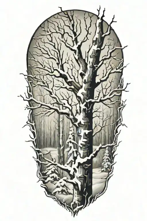 White Birch Snow Falling