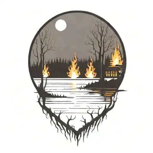 Lake With Trees On Fire