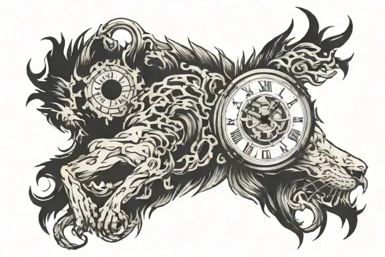 Lion With Brocken Clock Face