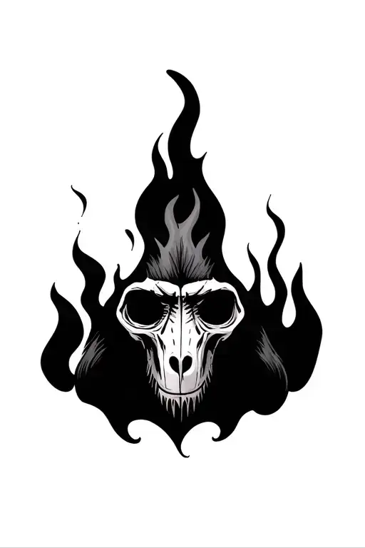 Assymetrical Flames With A Small Mandrill Skull In The Middle