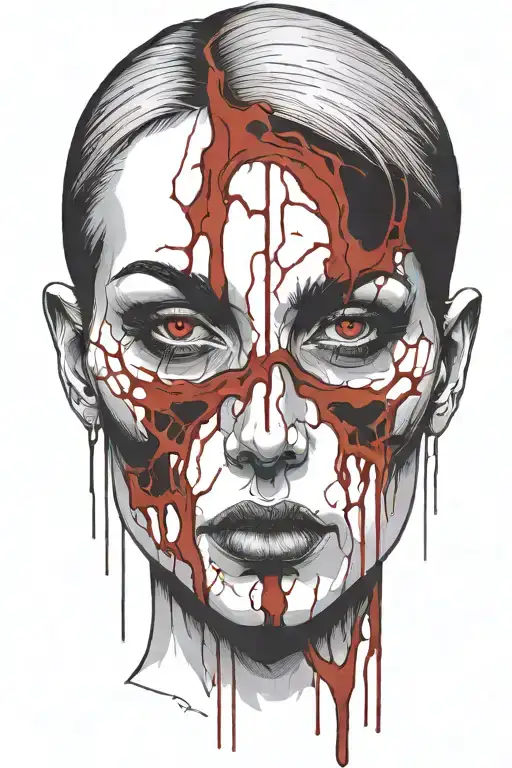 Bloody Head Of A Woman Face Illustrated