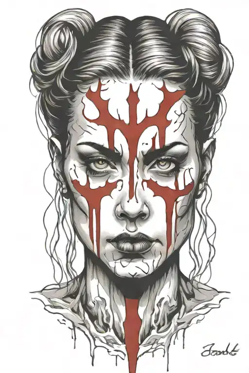 Bloody Face Woman Outline