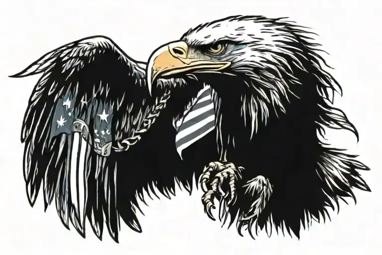 Eagle Bowing Head At American Flag