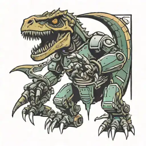 Robot Fighting A Dinosaur Cartoon