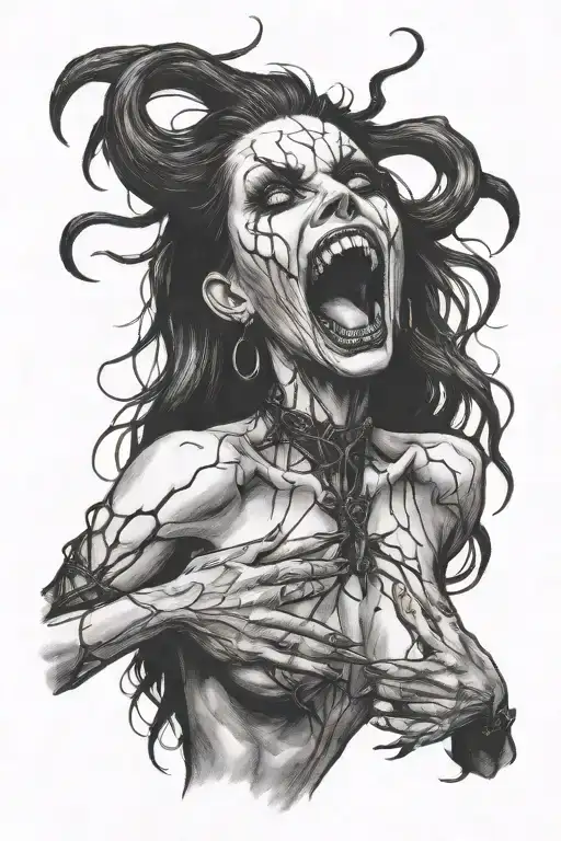 Gothic Black Metal Nude Female Vampire With Fangs