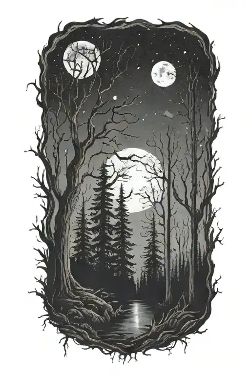 Dark Forest Filled Night Sky