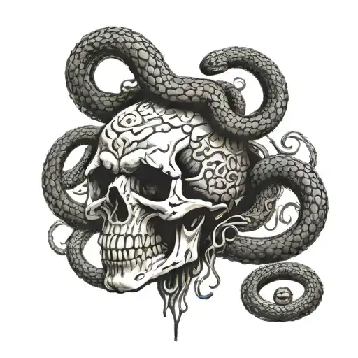 Snake Coiled Around A Skull