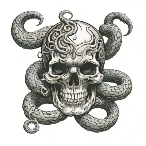 Snake Coiled Around A Skull