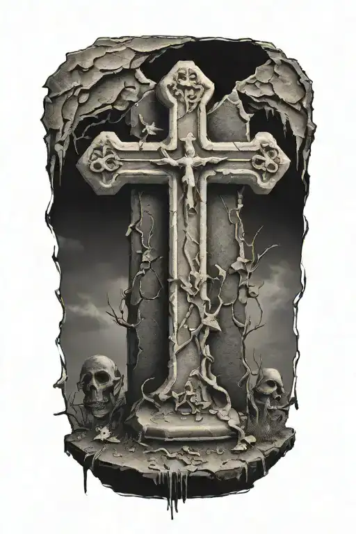 Crumbling Gravestone With Gothic Cross