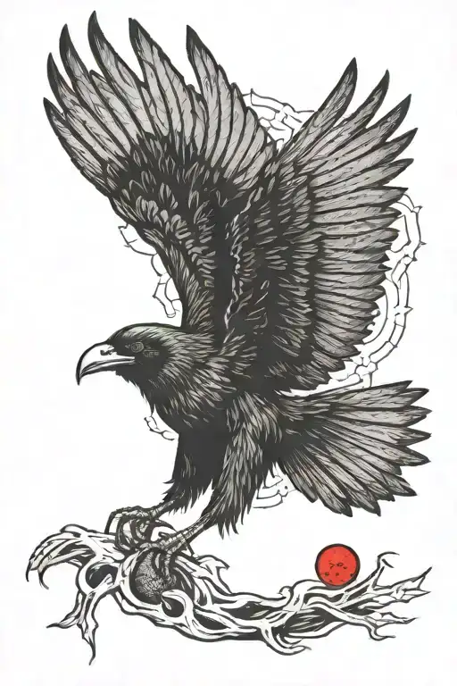 A Demonic Crow Flying And Holding A Bloody Eyeball