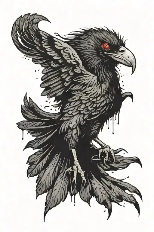 A Demonic Crow Flying And Holding A Bloody Eyeball