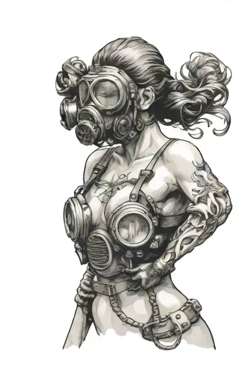 Nude Female Body Wearing Gas Mask