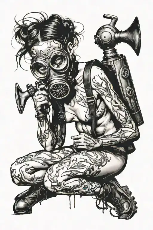 Nude Female On Knees And Gas Mask On Face