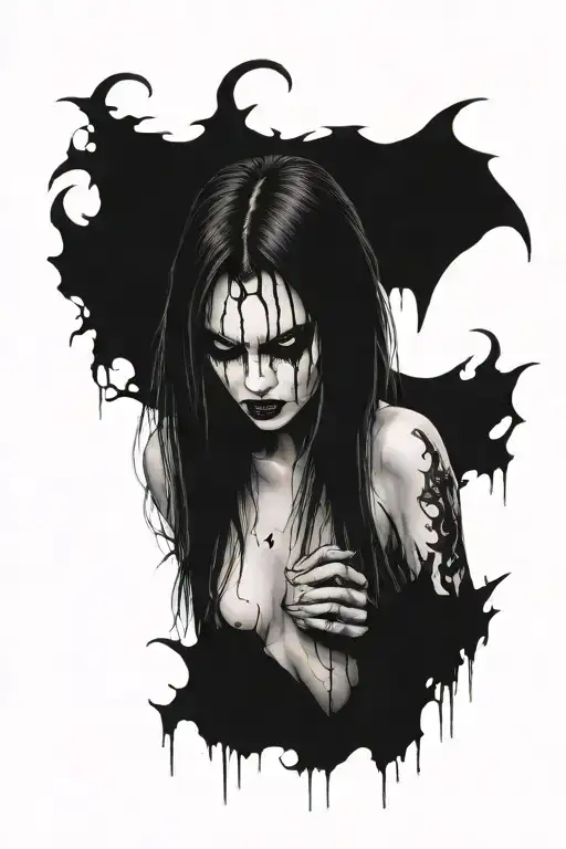 Gothic Black Metal Nude Female Vampire