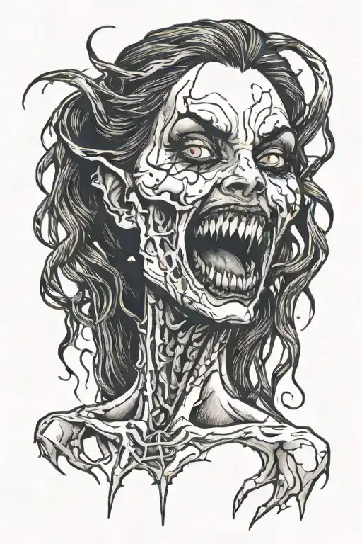 Gothic Black Metal Nude Female Vampire With Fangs