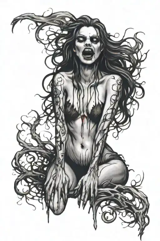 Gothic Black Metal Nude Female Vampire With Fangs