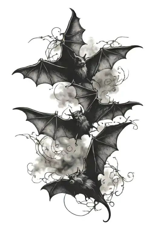Three Gothic Black Metal Bats Flying Around