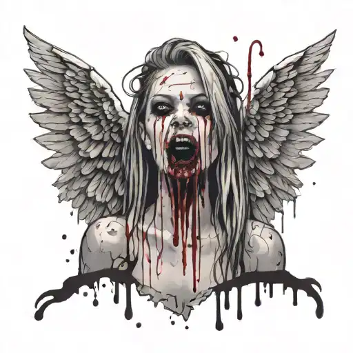 Sexy Angel Evil Facial Expression Torn Dress Covered In Blood Smoking A Cigarette Slutty