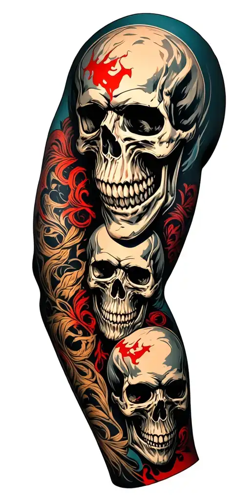 Skulls Connected Up Arm Sleeve Inspired By Randy Orton