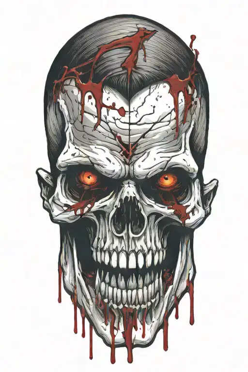 Vampire Skull With Blood Coming From The Mouth And Eyes That Flow On The Arm
