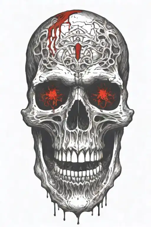 One Vampire Skull With Blood Coming From The Mouth And Eyes That Flow On The Arm