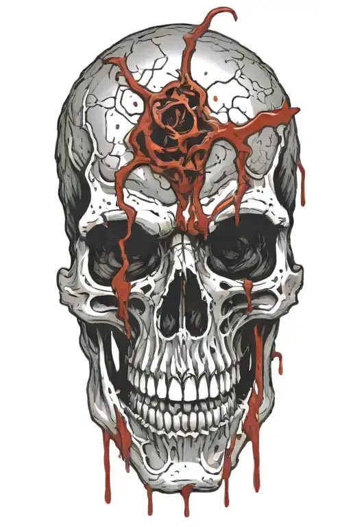 Horned Skull With Blood Coming From Eye And Mouth Open