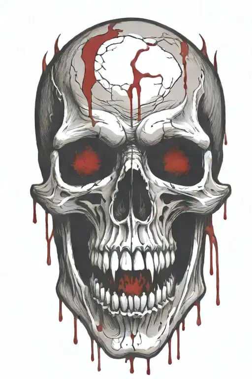 One Vampire Skull With Horn With Blood Coming From The Mouth And Eyes
