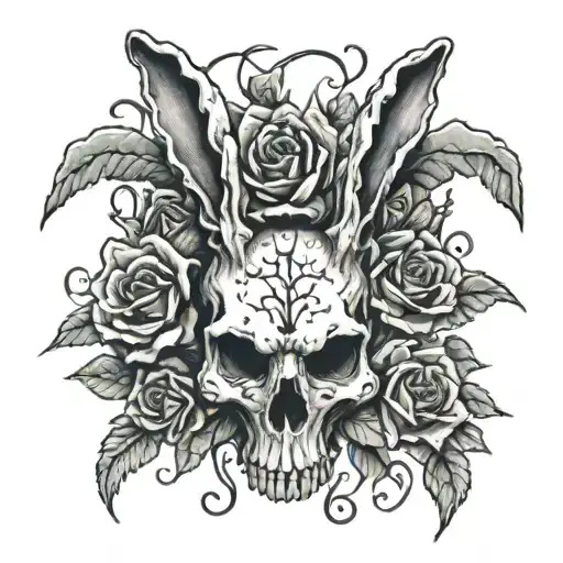 Demonic Rabbit Skull Surrounded By Roses