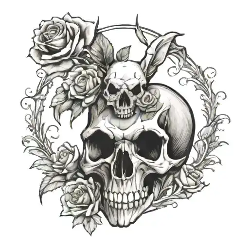 Demonic Rabbit Skull Surrounded By Roses