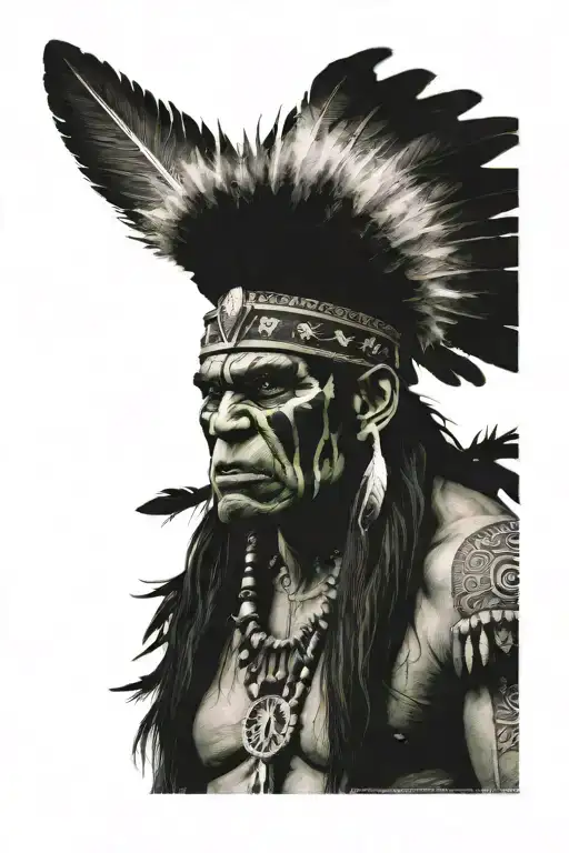 Native American Chief Feather Head Dress Hulk Angry Screaming Full Body