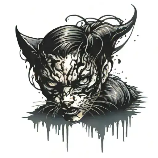 A Cat Woman Rising Up From Underwater With A Muddy Face And Fierce Eyes