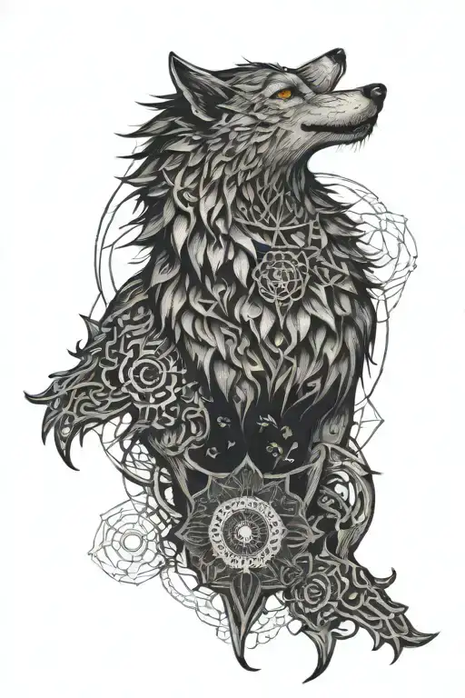 Asanoha Wolf Mandala Design Incorporating Elements