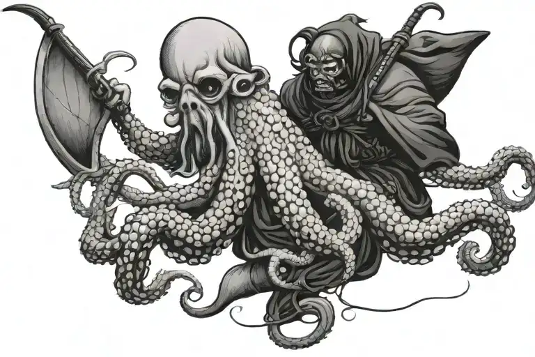An Octopus And A Samurai Fighting Each Other