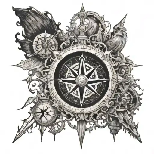 Compass Surrounded By Various