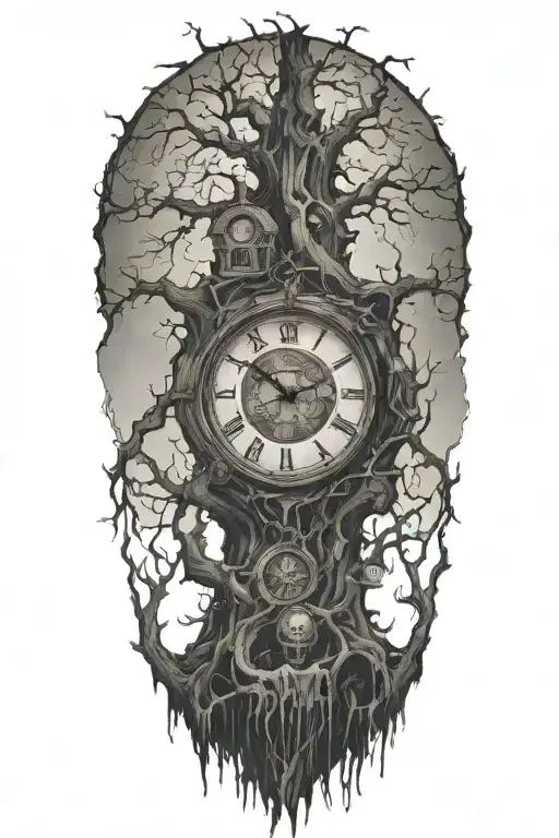 Creepy Tree With Grandfater Clock In The Trunk