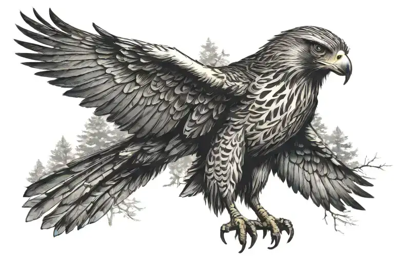 Falcon Against The Background Of Forest And Nature