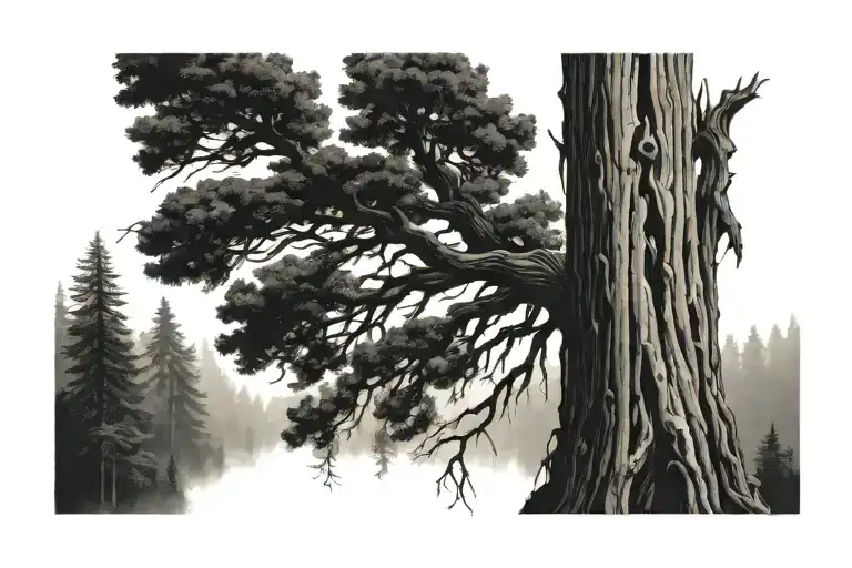 Redwood Tree With Apocalyptic Scene