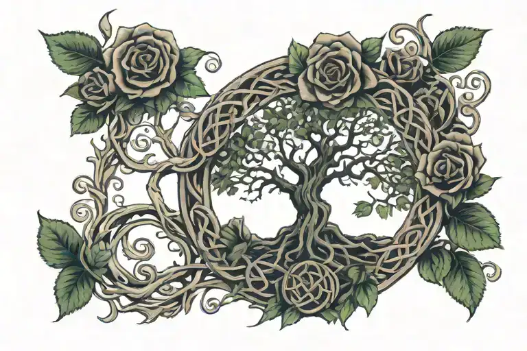 Celtic Tree Of Life Rosen Totenkopf Mit Rosen