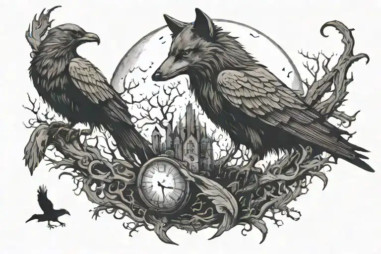 The Wolf And The Raven Perched